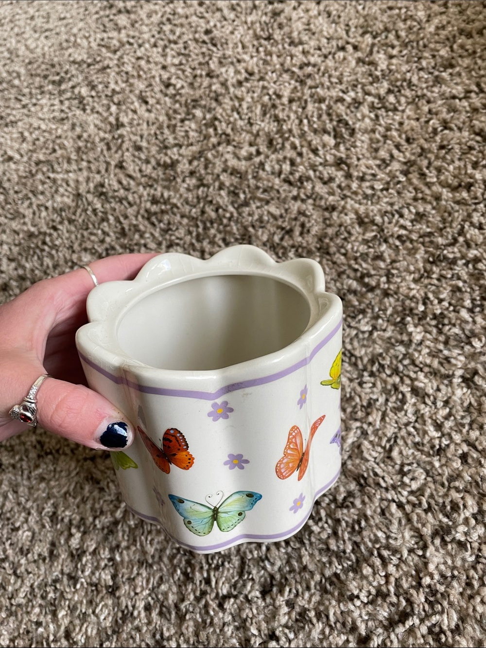 Butterfly Ceramic Toothbrush Holder - Pastel Floral Accent